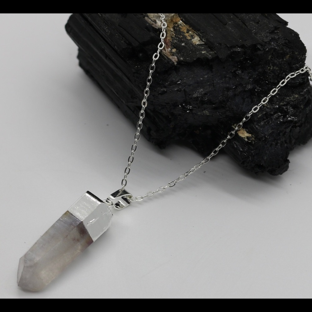 Clear Quartz point silver plated